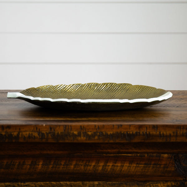Gold and White Leaf Decorative Tray