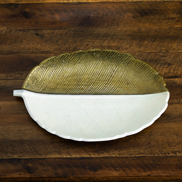 Gold and White Leaf Decorative Tray
