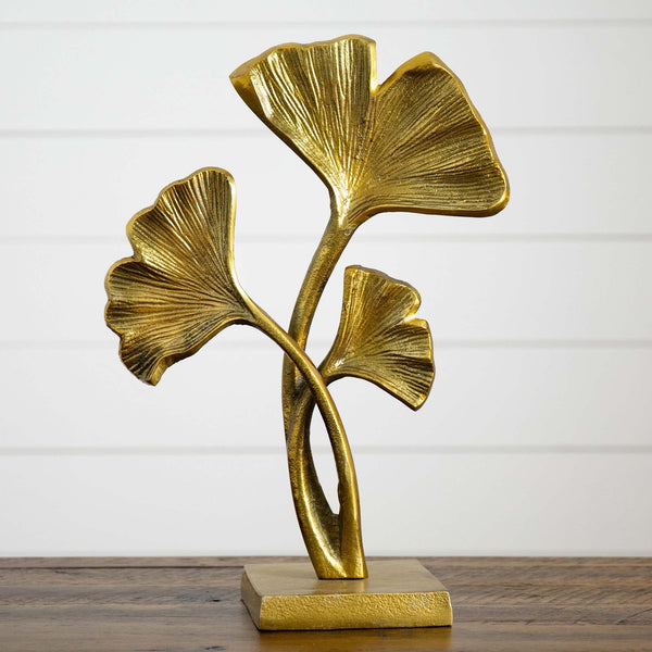 Gold-Finish Ginkgo Leaf Sculpture