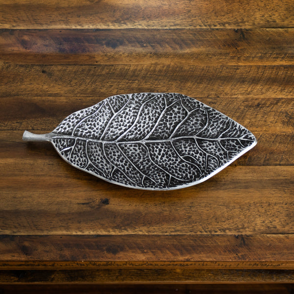 Antiqued Metal Leaf Catchall Tray
