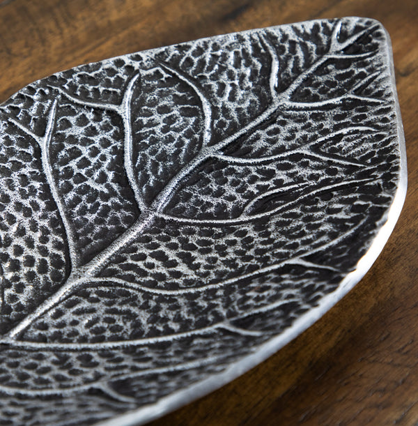 Antiqued Metal Leaf Catchall Tray
