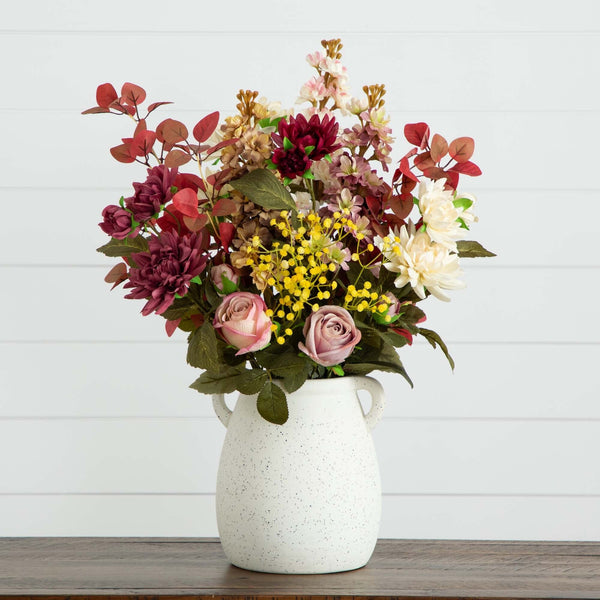 Mixed Floral Arrangement Speckled Ceramic Vase