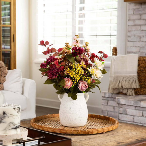 Mixed Floral Arrangement Speckled Ceramic Vase