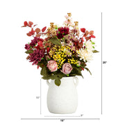 Mixed Floral Arrangement Speckled Ceramic Vase