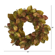 Autumn Magnolia Leaf and Berry Artificial Wreath