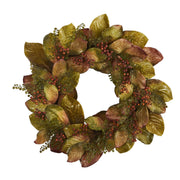 Autumn Magnolia Leaf and Berry Artificial Wreath