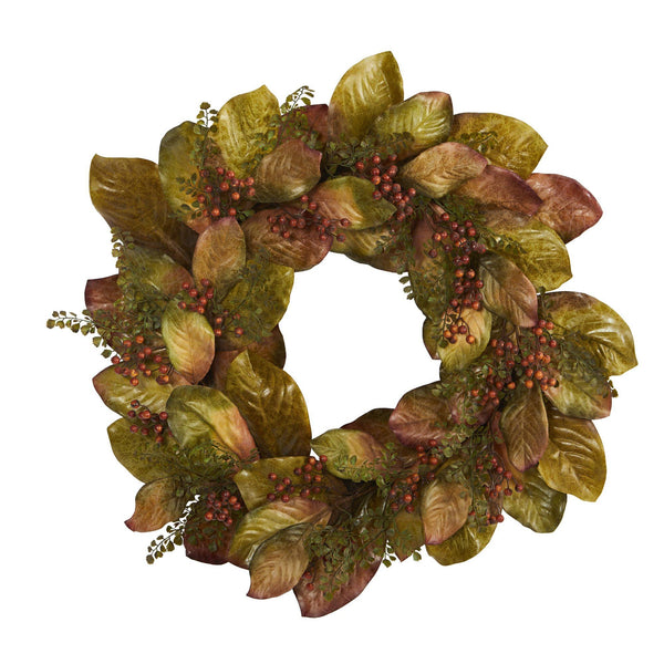 Artificial Magnolia Leaf & Berry Wreath, 30 in