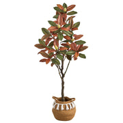 Autumn Artificial Magnolia Tree in Jute Basket, 5 ft