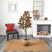 Autumn Artificial Magnolia Tree in Jute Basket, 5 ft