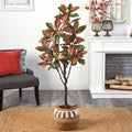 Autumn Artificial Magnolia Tree in Jute Basket, 5 ft
