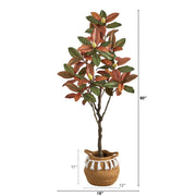 Autumn Artificial Magnolia Tree in Jute Basket, 5 ft