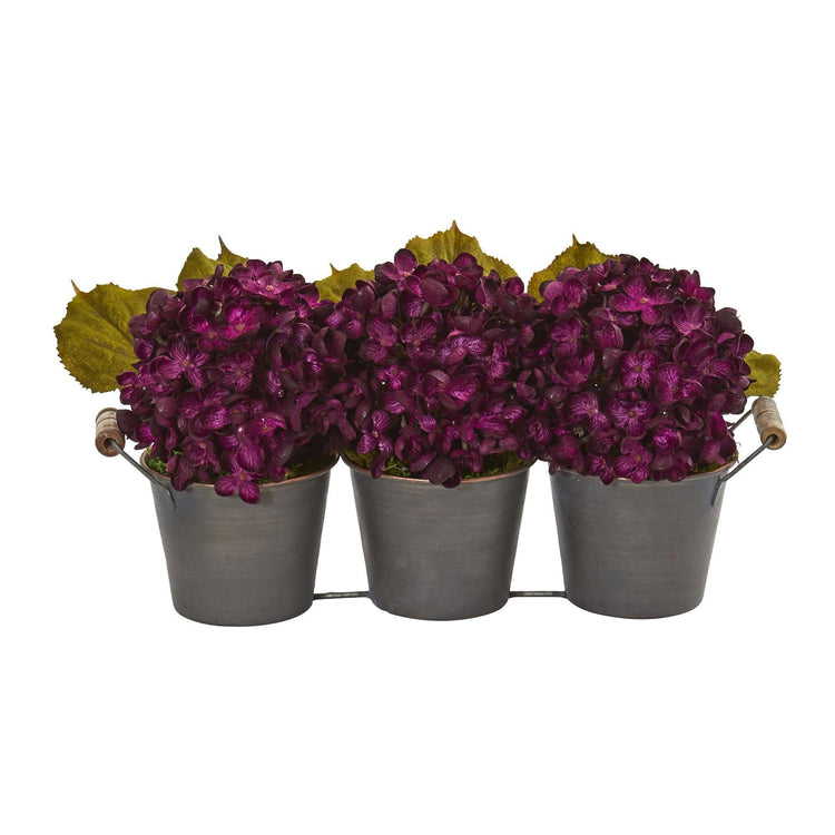 Hydrangea Artificial Arrangement in Metal Planter