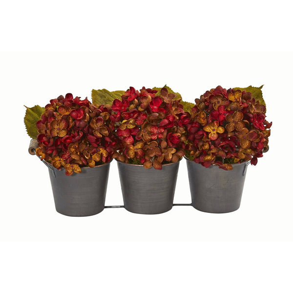 Hydrangea Artificial Arrangement in Metal Planter