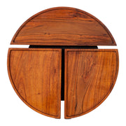 Close-up of acacia wood grain and teak-finish detail — Sectioned Acacia Round Side Table