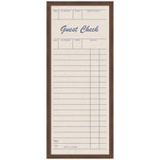 Guest Check Linen Fabric Pinboard — Linen pinboard with vintage guest check print, in a wood-grain finish frame