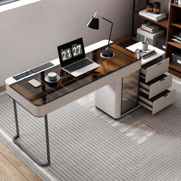 Ivory Fluted Writing Desk With Cabinet (view 5) | Roost & Roam