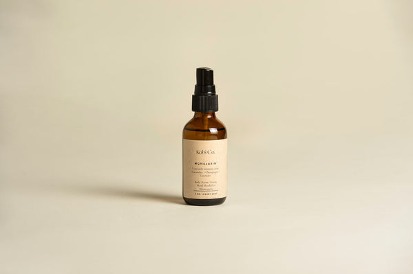 Cucumber Lavender Aromatic Room Mist — Hand-blended three-note mist in amber glass for body, room, or linens
