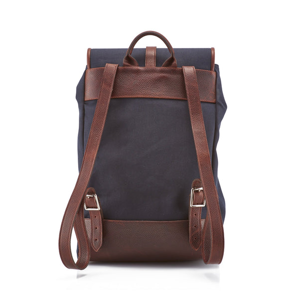 Navy Canvas Leather-Trim Backpack