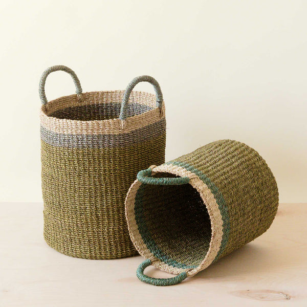 Olive Woven Hemp Floor Basket Set