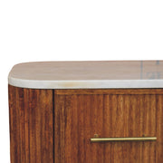 Fluted Mango Wood Marble-Top Nightstand