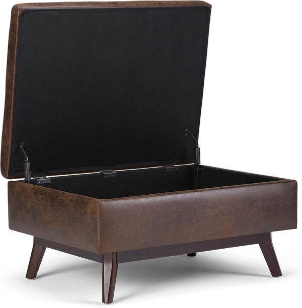 Distressed Faux Leather Storage Ottoman
