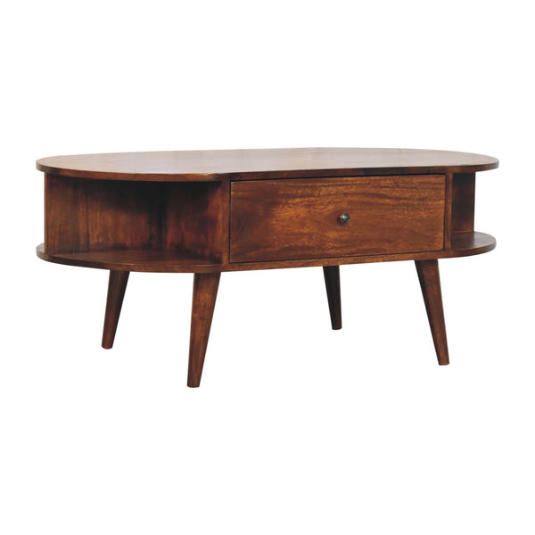 Oval Wood Coffee Table with Storage