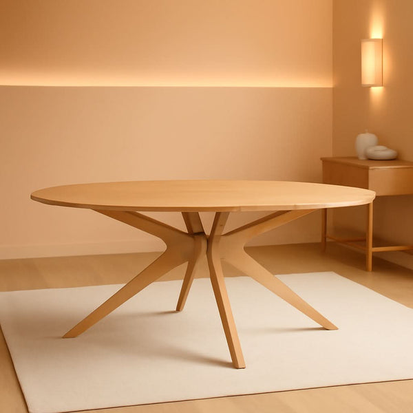 Oak-Finish Oval Dining Table