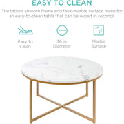 Faux Marble Cross-Leg Round Coffee Table (view 4) | Roost & Roam