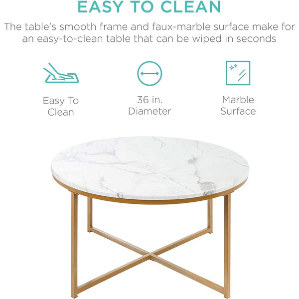 Faux Marble Cross-Leg Round Coffee Table (view 4) | Roost & Roam