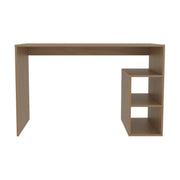 Oak-Grain Wide Shelving Office Desk — back and side profile detail