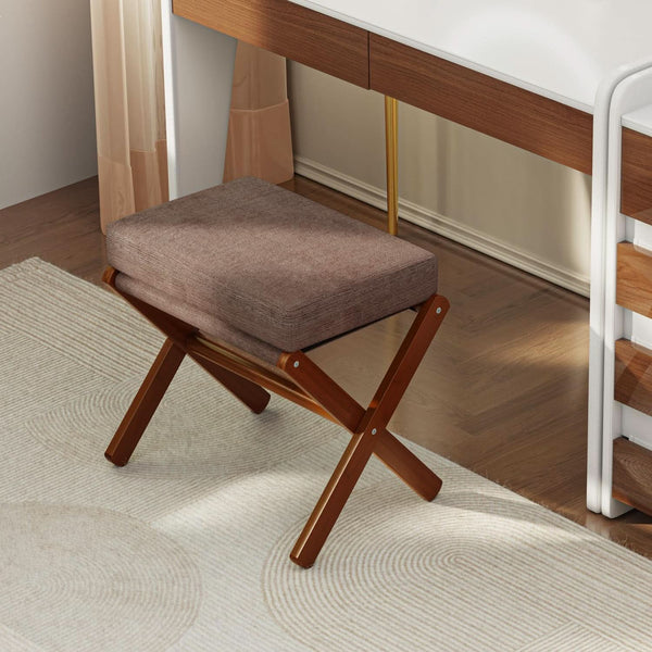 Folding X-Frame Upholstered Footstool – ottoman (view 2) | Roost & Roam