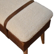 Boucle Leather Strap Upholstered Bench