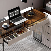 Ivory Fluted Writing Desk With Cabinet (view 6) | Roost & Roam