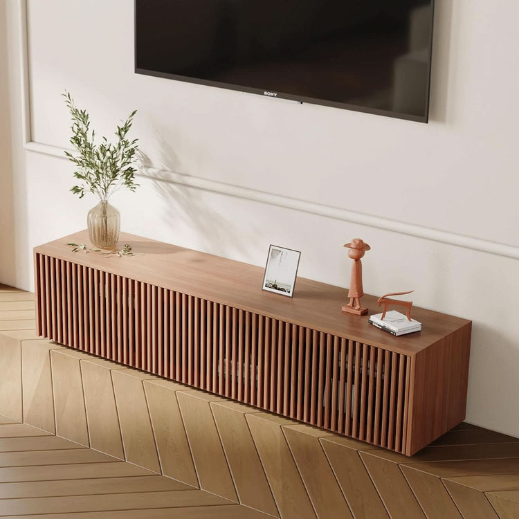 Slatted Wood-Grain Media Console