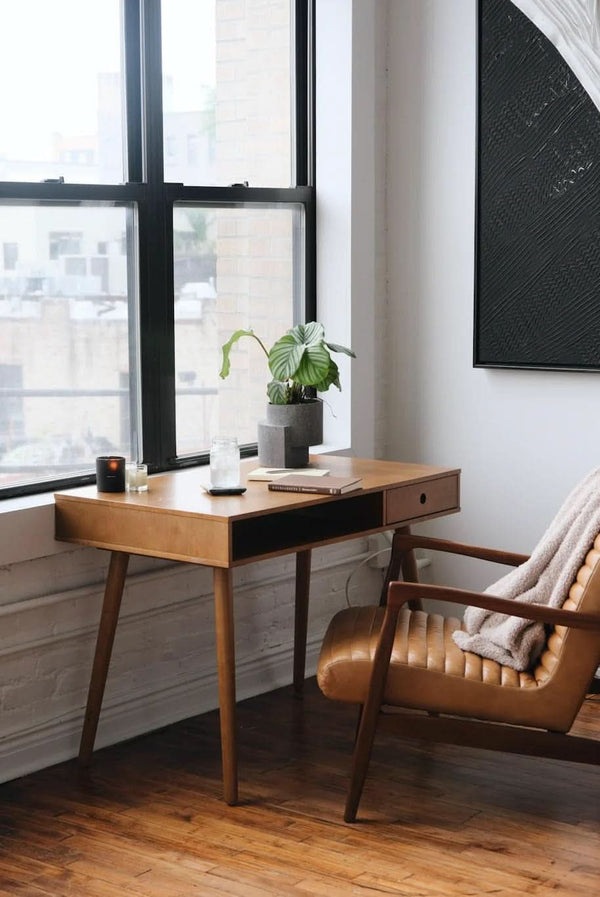 Walnut-Finish Writing Desk With Storage Cubby