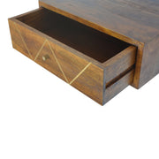 Mango Wood Brass Inlay Floating Nightstand