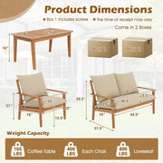 Outdoor Acacia Wood Patio Set With Cushions And Coffee Table
