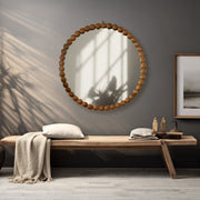 Wood Bead Round Wall Mirror
