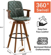 Green Faux Leather Swivel Bar Stools Set of 2