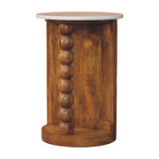 Marble-Top Spindle Wood Side Table