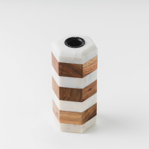 Striped Marble Acacia Taper Candleholder