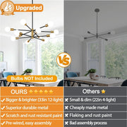 33 Inch Modern Black Gold Chandelier 12 Light Adjustable