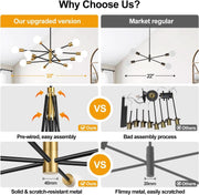 33 Inch Modern Black Gold Chandelier 12 Light Adjustable