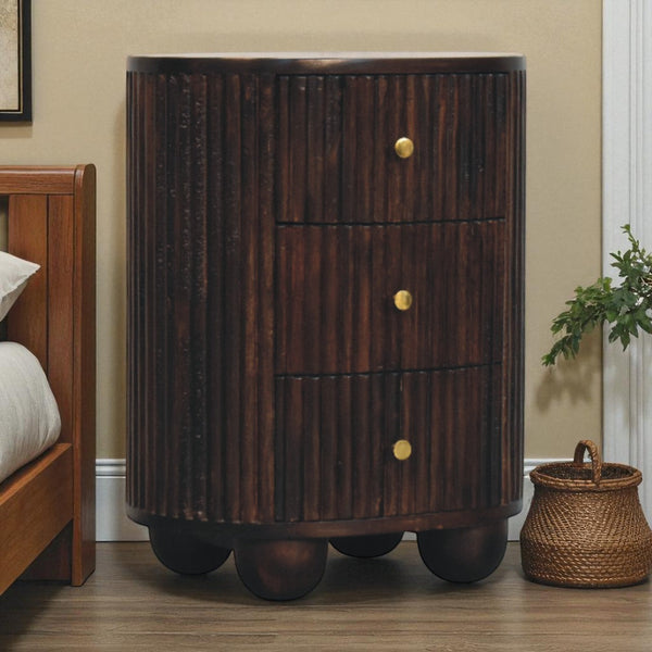 Fluted Mango Wood Drum Nightstand