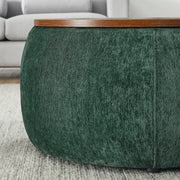 Chenille Round Storage Ottoman Coffee Table — back and side profile detail
