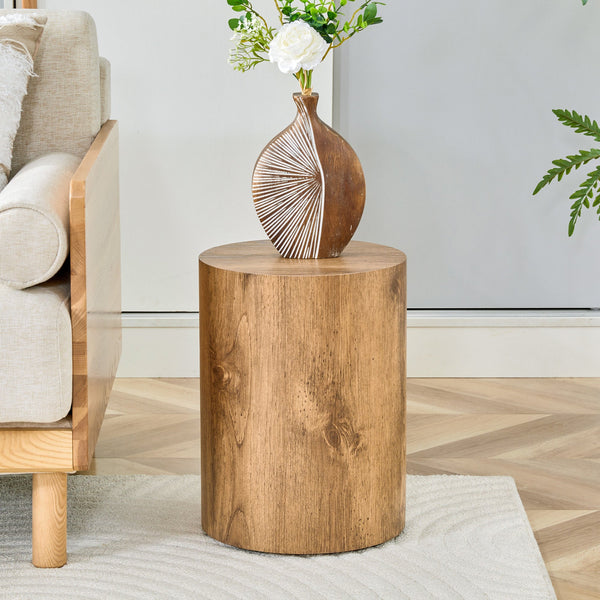 Close-up of material and construction detail — Wood-Grain Cylinder Side Table Set