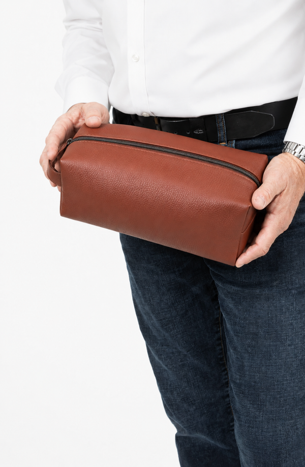 Leather-Grain Zip Toiletry Bag
