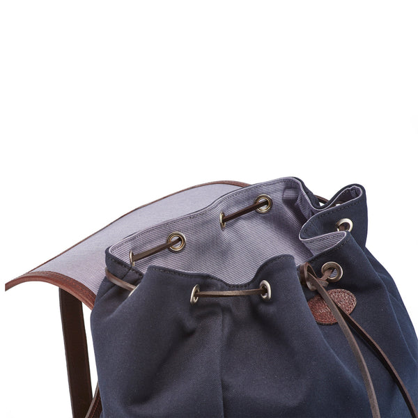 Navy Canvas Leather-Trim Backpack