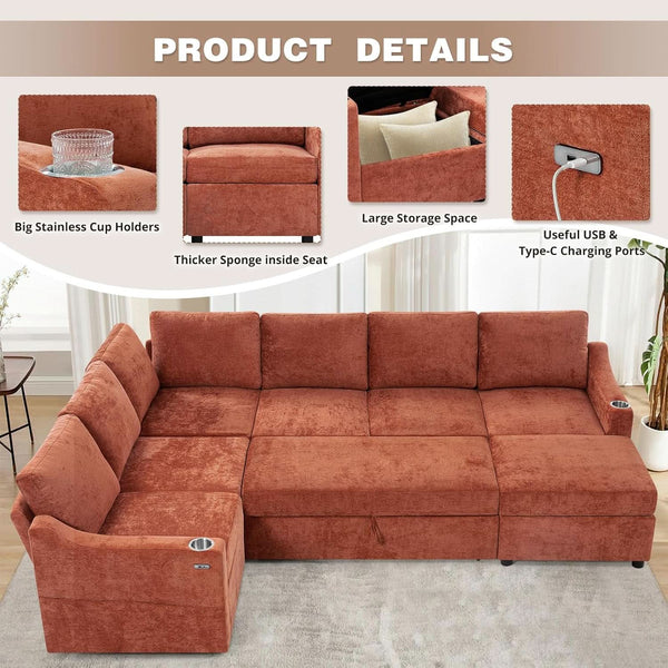 Chenille Modular Sleeper Sectional Sofa
