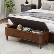 Fluted Rubberwood Storage Ottoman Bench